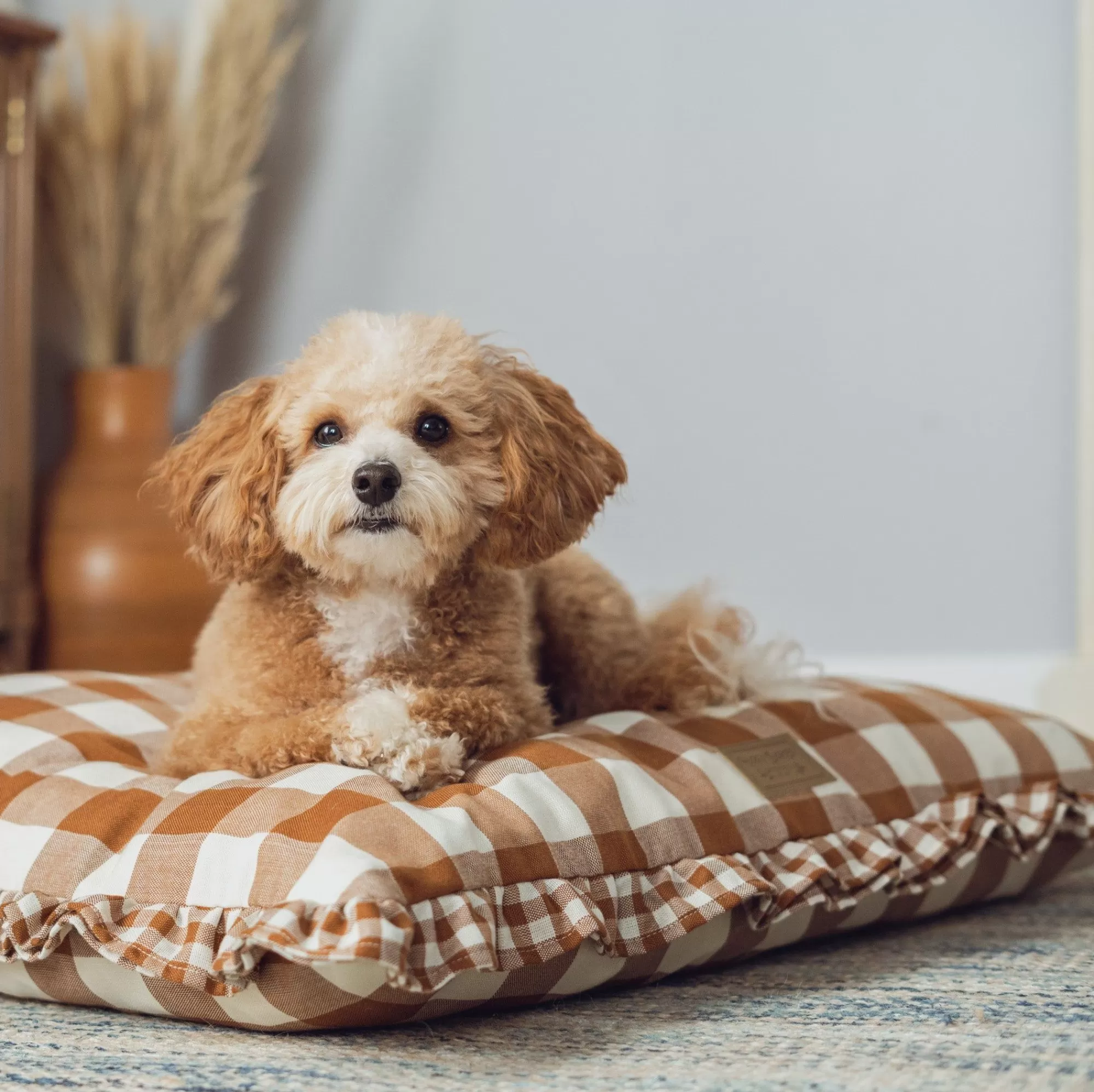 Cheap Vintage Brown Gingham Envelope Dog Bed Full Beds