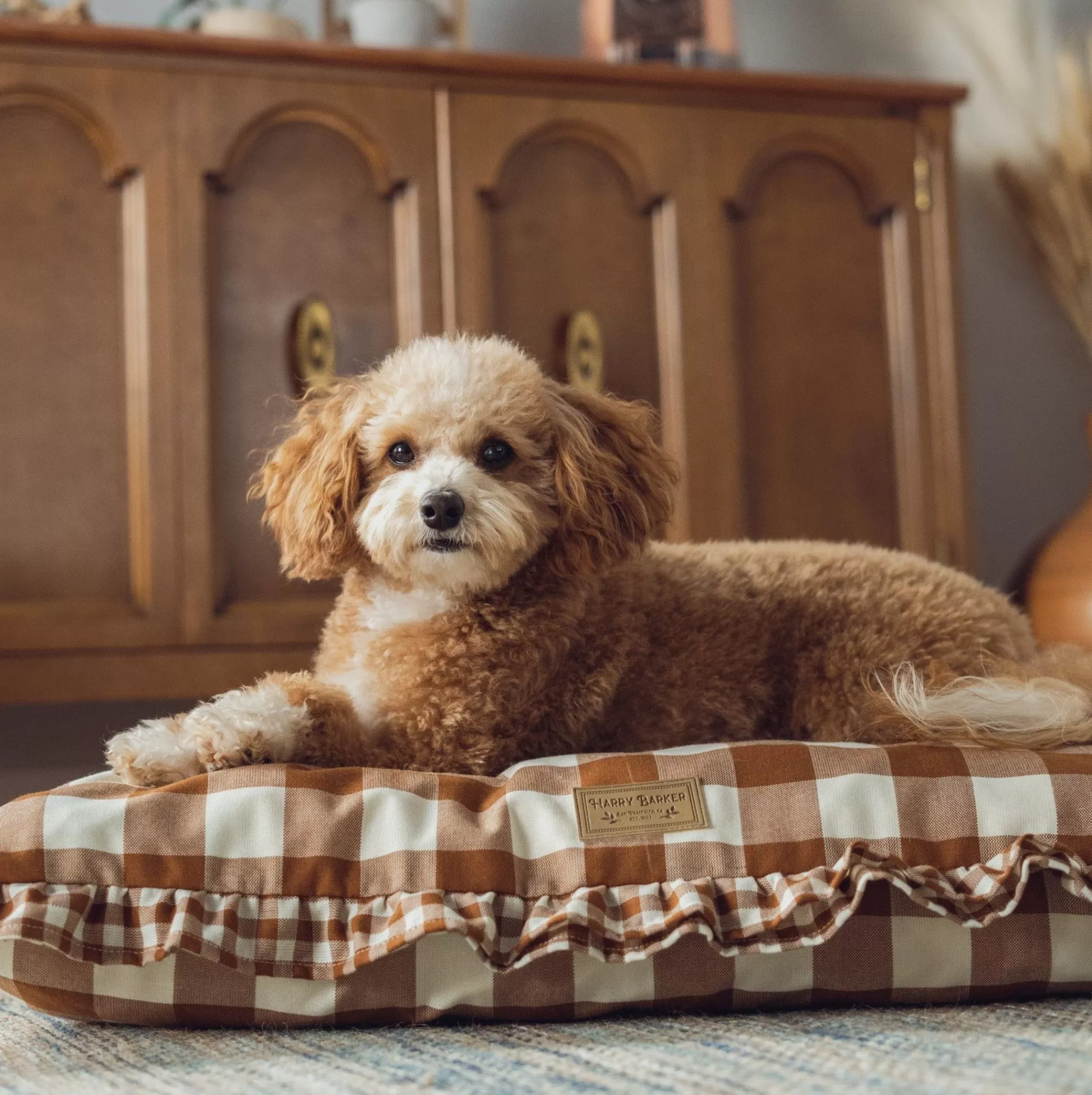Cheap Vintage Brown Gingham Envelope Dog Bed Full Beds